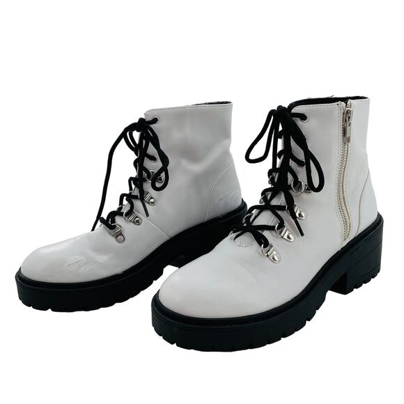 Skechers Weekend Best White Memory Form Lace Up Side Zip Combat Lug Boots 7.5 - Picture 4 of 12